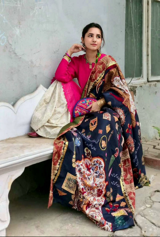 TFC Chandani Ratain Black Theme silk shawl Chaddar for intimate weddings A piece of art which shows affection 💞 for your loved ones. The resham embroidered and Swarovski details on a silk shawl is the heirloom touch.