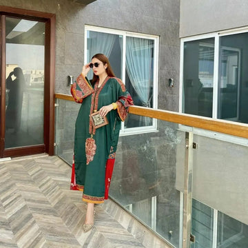 SO HA "Caftan Series" Humsafar Our statement prints, color play and thematic details embodying the true spirit of the TFC. Oversized Crepe Silk non sheer premium fabric. Green Shade