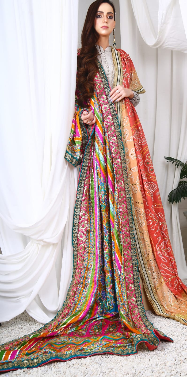 TFC Mehndi Shawl A multi colour handcrafted silk shawl for mehndi