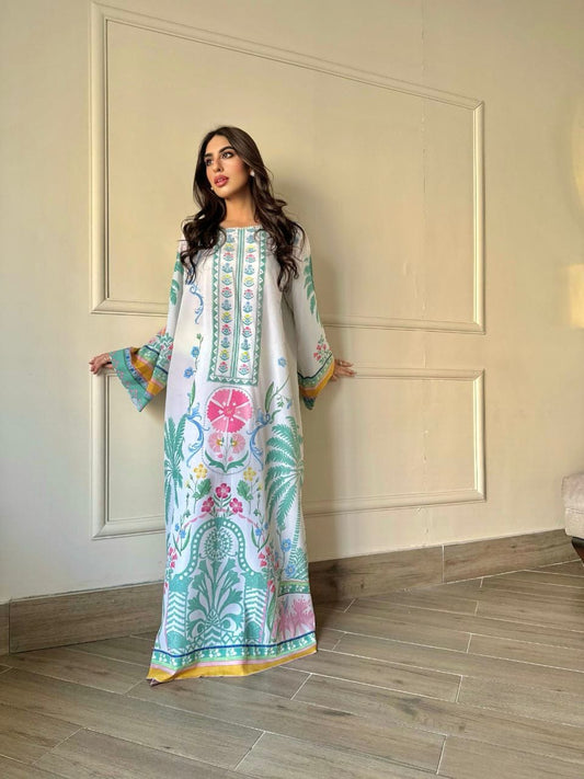 TFC Kaftan “Tum sath ho” Breezy elegance meets artisan craftsmanship — featuring our hand-designed palm motif kaftan. Perfect for sun-drenched days and serene evenings